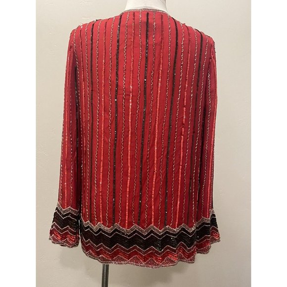 NWT VTG 80's Jean for Joseph Le Bon Silk Sequin Beaded Colorful Holiday Jacket M - Picture 4 of 12